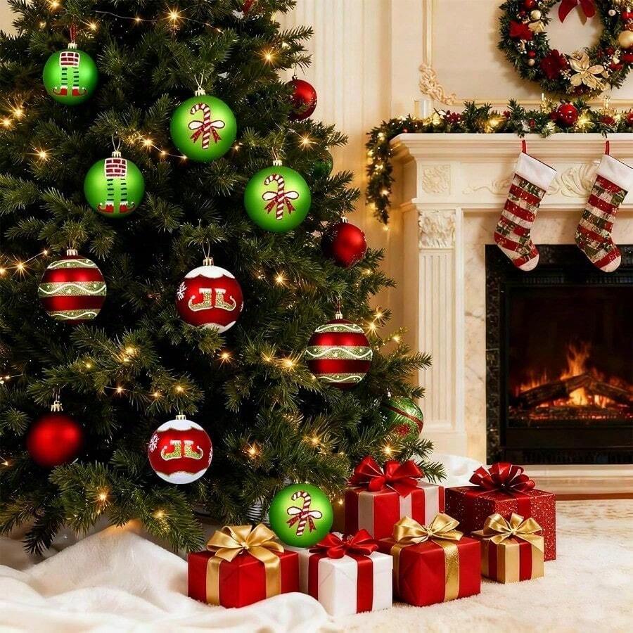 Hasbro Set Ornamen Bola Natal 16 Buah Ukuran 2,4 Inci, Skema Warna Merah Hijau Putih, Dekorasi Gantung Pohon Natal Anti Pecah - Beraneka warna - View 1