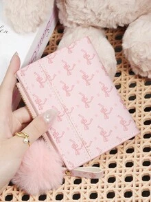 Ladies' Bow Printed Wallet Zipper Folding Button Short Wallet, With A Pom-Pom Charm, Suitable For Daily Commuting Travel - Hot Pink - View 13