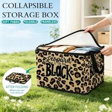 Multi-Size, Multi-Pattern Optional Food Cat Grooming Supplies Leopard Print Valentine's Day Heart & Text Foldable Storage Box, Zippered Handheld Storage Bin, Upgraded Fabric Large Capacity Organizer Box, Suitable For Wardrobe, Dormitory, Under Bed Storage, Organizing Clothes, Bedding, Toys, Miscellaneous Items, Home Moving Organization Storage Box - Multi-color - View 6
