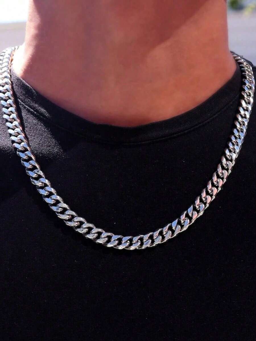 1pc Stainless Steel 6-Sided Polished Chain Necklace, Men's Bold Hip Hop Personalized Thick Chain Necklace - Multi-color - View 1