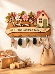 Personalized Wooden Wall-Mounted Key Rack, Personalized Wooden Key Holder, Custom Engraved Entryway Key Hook, Solid Wood Key Storage Wall Rack, Multi-Layer Home Key Hook, Custom Entryway Storage, Housewarming Gift, Welcome Home Decor - Multicolor - View 3