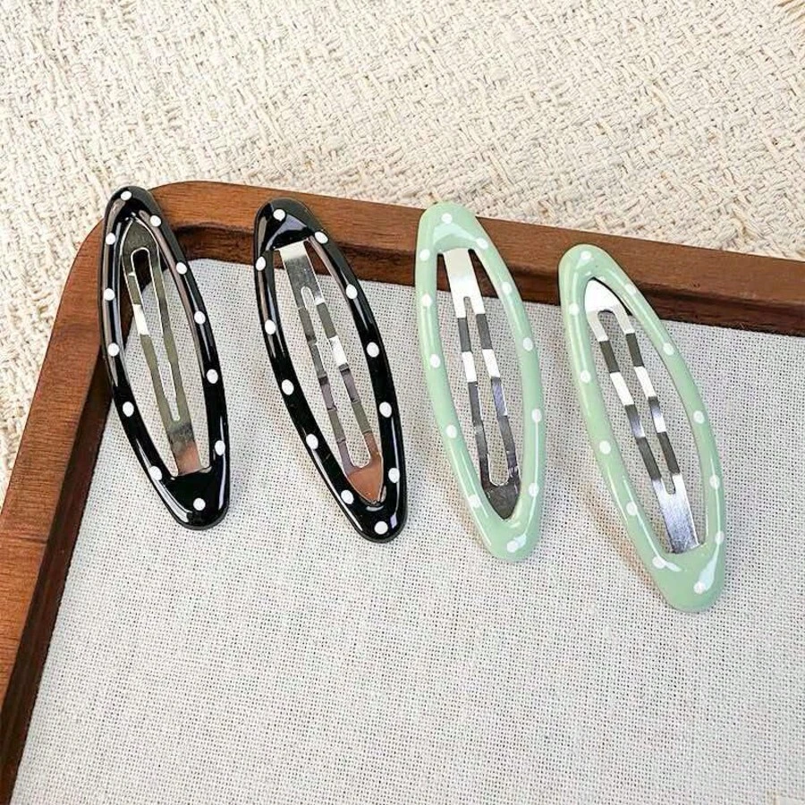 New Minimalist Oval Polka Dot Hair Clip Side Fringe Clip Basic Style Girl Snap Clip Hair Accessory Solid Color Casual - Multicolor - View 1