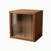 1pc Minimalist Natural Wood Cube Display Storage , Transparent Front Panel Freestanding Showcase, For Desktop Shelf Home Figurine Trinkets Collectible Decor - Multicolor - View 2