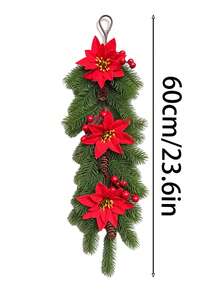 2pcs Artificial Poinsettia Norfolk Pine Christmas Hanging Garland With Berries And Pinecones, Artificial Cedar Pine Branch Door Hanging, Christmas Home Door And Window Decoration, DIY Floral Hanging Decor, Indoor/Outdoor, Suitable For Fireplace, Stairs - Multicolor - View 9