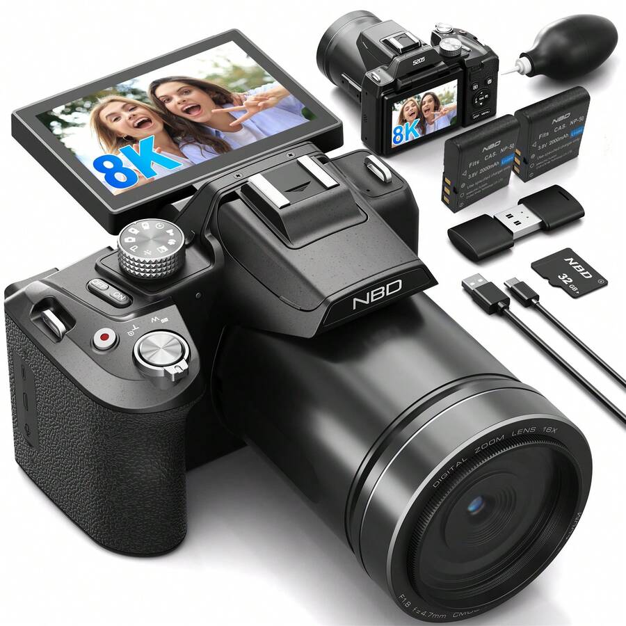 Kamera Digital NBD 8K 64MP Perekaman Video Flash Terintegrasi Zoom Digital 16x Layar Putar Selfie Jarak Dekat Sudut Lebar Potret Malam Mudah Digunakan Pilihan Ideal untuk Penggemar Fotografi Hadiah Ulang Tahun dan Natal yang Sempurna - View 1