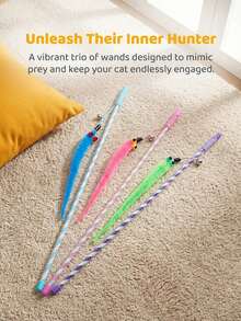 3pcs Random Color Bug-Shaped Cat Teaser Toys With Bells, Indoor Cat Interactive Teaser Wand, Fun Kitten Exercise And Play Toy, Lightweight Fishing Rod Style Pet Toy To Relieve Boredom, Cute Replacement Bug Refill Pack, Pet Entertainment Supplies - View 3