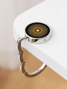 1pc Vintage Round Pattern Bag Hook, Multi-Pattern Metal Folding Table Edge Bag Clip, Portable Desktop Bag Hanger, Student Backpack Hook - Multicolor - View 8