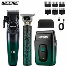 WEEME 4pcs/3pcs/2pcs Men Hair Clipper Set, LED Display Electric Hair Cutting Machine, T9 Outline Trimmer, Electric Beard Shaver, Nose Hair Trimmer, Multifunctional Men Grooming Kit For Home Use - Green - View 9