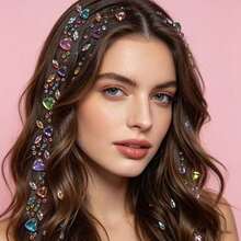 2/1pc New Hair Rhinestone Stickers, Multiple Styles Of Self-Adhesive Rhinestone Stickers, Holiday And Party Hair Accessories - Multicolor - View 3