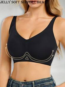 Women's Wireless Seamless Jelly Support Bra, Deep V Neck Wide Strap Comfortable Daily Sleep Lingerie - Multicolor - View 4