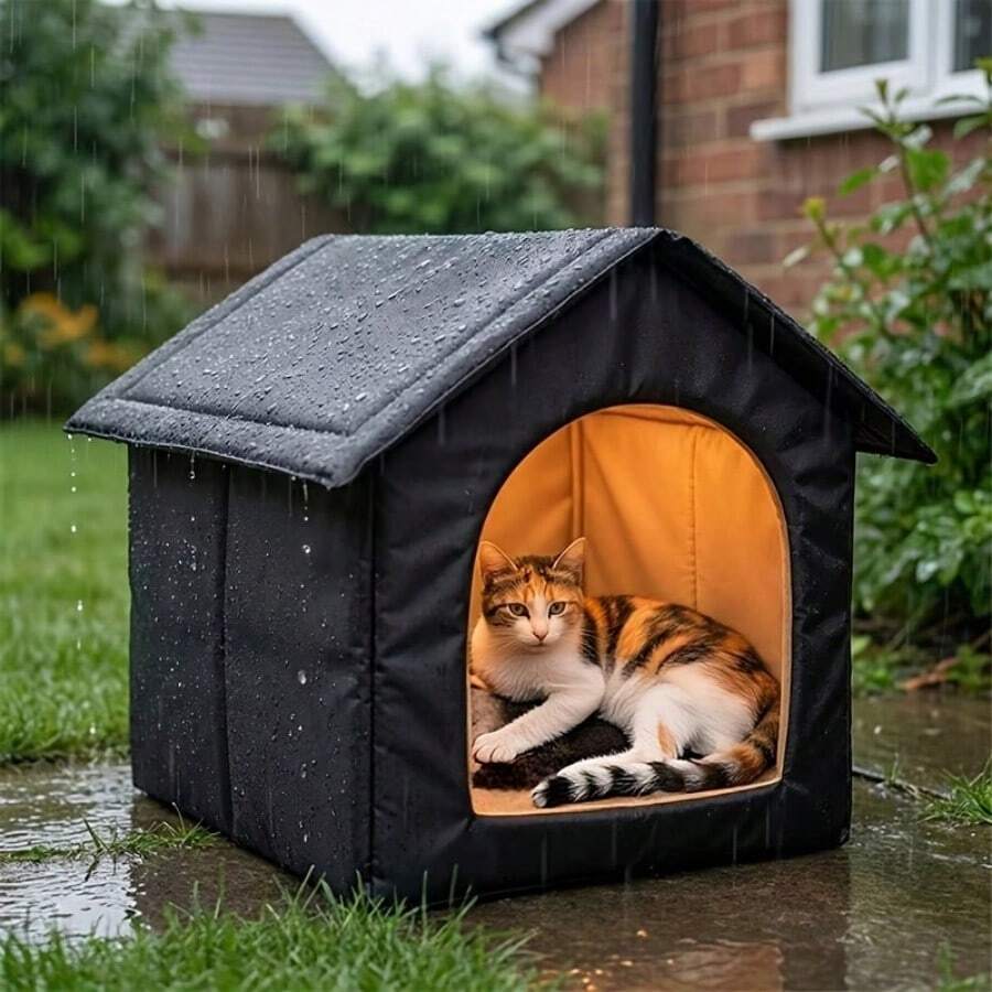 Outdoor Air-Conditioned Cat House Designed For Cats, Comfortable Insulated Cat Bed With Opening And Windproof Curtain, Waterproof Sun-Proof Snow-Proof Pet House, Durable Non-Collapsing Cat Nest Suitable For All Seasons - one-size - View 1