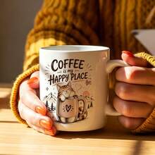 Cat Coffee Lover Coffee Mug, Coffee Is My Happy Place Cute Kitten Graphic Ceramic Cup, Novelty Gift For Cat Enthusiast Coffee Addict Birthday Holiday Present - Multicolor - View 8