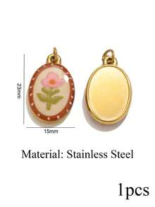 1 Pc. Stainless Steel Fashionable, Minimalist Flower And Leaf Pendant With Open Ring-DIY Necklace And Earrings Craft Kit - Pendants - View 7