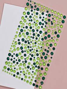 3pcs/2pcs/1pc Green Self-Adhesive Rhinestones, Multiple Sizes Available, Green And Dark Green Rhinestone Stickers, Suitable For Face, Eyes, Nails, Body And Crafts - Multicolor - View 2