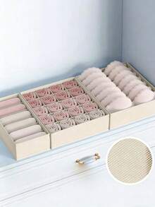 1/3pcs Drawer Divider Storage Box, Foldable Wardrobe Storage Basket And Fabric Storage Box, For Storing Clothes, Underwear, Bras, Ties, Accessories, Socks - Beige - View 3