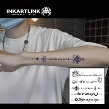 INKARTLINK 1PC Romantic Vow Graphic & Text Combination Temporary Tattoo Sticker, Waterproof Body Art Tattoo Sticker, Lasts 2-5 Days, Water Transfer Color Tattoo Sticker, Suitable For Men And Women, Essential For People, Party Decoration, Holiday Celebration Body Decoration - Black - View 3
