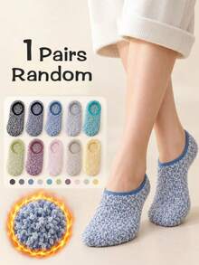 1/3/5 Pairs Random Color Women's Plush Slippers Socks, Non-Slip Low-Cut Fuzzy Socks, Soft And Comfortable Indoor Home Socks - Multicolor - View 9