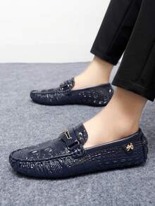 GAISIMA Men's Crocodile Embossed Slip-On Loafers, Elegant Business Metal Buckle Dress Shoes, Suitable For Work, Evening Events, - Royal Blue - View 6