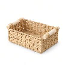 1pc Home Storage Basket, Natural Woven With Handle, Bohemian Country Handmade Design, Large Open Mouth Storage Basket, Suitable For Blankets, Clothes, Toys, Plants Storage, Aesthetic Farmhouse Style Living Room, Bedroom, Dorm Decor Basket - Multicolor - View 11