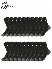 1/5/10/20 Pairs Men's Small Hook Pattern Mid-Calf Socks, Striped Sole Design, Simple Versatile, Comfortable Soft Sports Running Socks - Multicolor - View 22