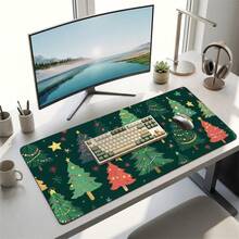 Green Christmas Tree Pattern Gaming Mouse Pad, Non-Slip Rubber Desktop Mat, Smooth Glide Surface, Suitable For Computer Laptop Office Home, Holiday Abstract Art Decor, Back To School Supplies - A - View 9