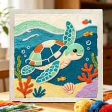 DIY Punch Needle Kit For Beginners – Includes Punch Needle, Yarn, Instructions, Square Hoop & Pre-Printed Fabric (Sea Creatures). Creative Craft For Wall Decor Or Gifting. 2D Printed Punch Needle Starter Kit. 24x24cm (9.44x9.44in). - 24x24cm/9.44x9.44in - View 6