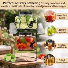 Crystals 7L Double Glass Drinks Dispenser Set With Metal Stand, Taps & Glasses - View 6