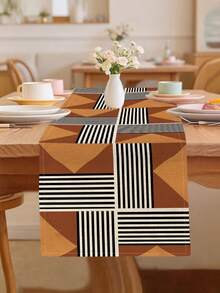 1pc Geometric Pattern Printed Table Runner, 4pcs Geometric Pattern Printed Placemats, Suitable For Holiday, Party, Birthday, Dinner, Kitchen Dining Table Decoration, All Season Room Decor, Home Textile Decoration Table Runner - Multicolor - View 5