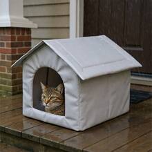 Outdoor Air-Conditioned Cat House Designed For Cats, Comfortable Insulated Cat Bed With Opening And Windproof Curtain, Waterproof Sun-Proof Snow-Proof Pet House, Durable Non-Collapsing Cat Nest Suitable For All Seasons - one-size - View 10