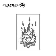 INKARTLINK 1PC Burning Lovers Heart & Flame Wood Tattoo Sticker, Temporary Waterproof Body Art Tattoo Sticker, Lasts 2-5 Days, Water Transfer Color Tattoo Sticker, Suitable For Men And Women, Must-Have For People, Party Essential Decoration, Holiday Celebration Body Decoration - Black - View 4