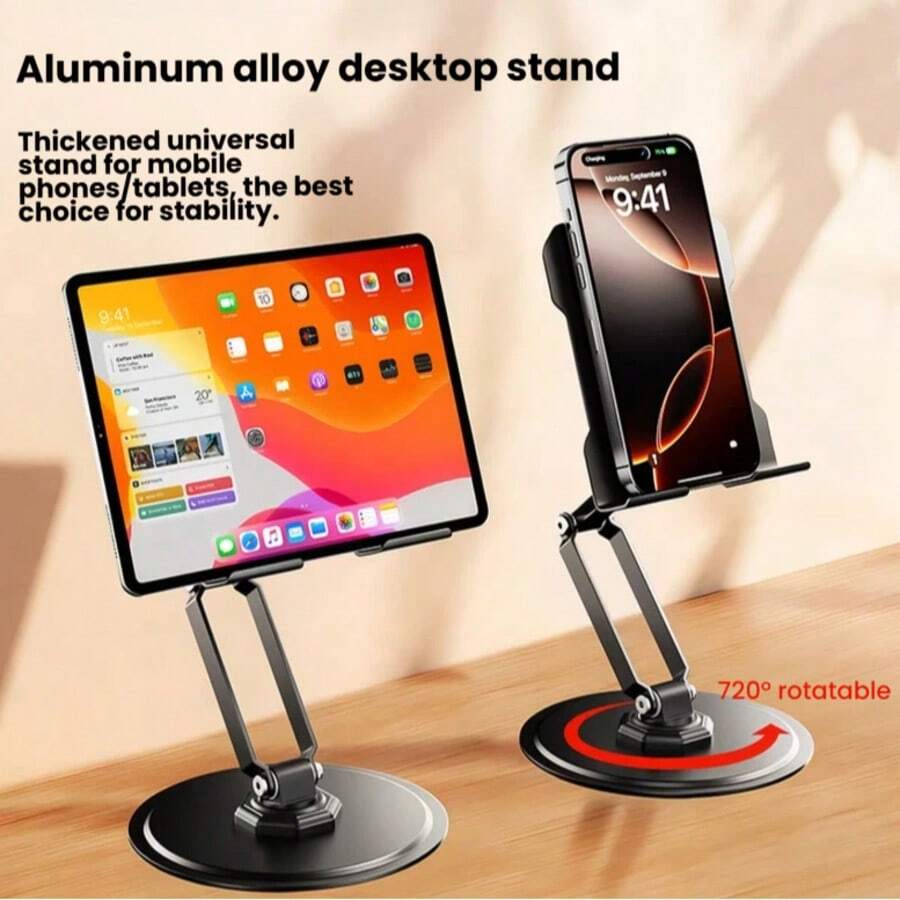 Dudukan Tablet untuk iPad, Dapat Disesuaikan dengan Dasar Berputar 360° untuk Meja, Dudukan Tablet Putar Aluminium Kompatibel dengan iPad Air, Mini, 10.2, 9.7, Pro 11/13 dan Lainnya, Hitam - View 1