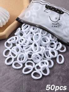 100/50 Pcs Mini Hair Ties For Girls, White Seamless Elastic Bands, Soft No Damage Small Ponytail Holders For Fine Thin Hair - White - View 6