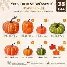 Artificial Pumpkin Collection Featuring 8 Assorted Pumpkins And 30 Artificial Maple Leaves – Perfect For Halloween And Thanksgiving Decorations. - 38pcs - View 3