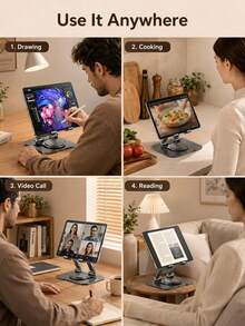 1pc Tablet And Smartphone Desktop Stand, Featuring 360° Rotating Base, Hollow Design And Wide Stable Base; Provides Secure Grip, Suitable For Various Tablets And Phones, With Multi-Functional Installation Capability And Multi-Angle Adjustability - Multicolor - View 7