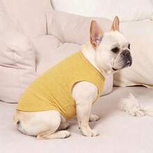 Yellow Striped Sleeveless Dog Vest, Soft And Elastic, Pet Vest, Comfortable Clothing For French Bulldog, Corgi And Small To Medium Dogs - Yellow - View 6