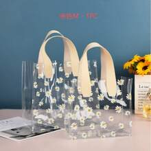 1/3/5pcs Beige And Pink Transparent PVC Gift Tote Bags, Cute Daisy Pattern Reusable Gift Bags, Suitable For Supermarket Shopping, Travel Vacation, Holiday Essentials, Halloween, Christmas Gifts - Multiple Styles - View 17