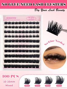 10-Row Reusable Glue-Free Eyelashes - Waterproof Self-Adhesive Design 300D Pointed Cluster Lashes, D Model, Dense Single Cluster Lashes, Suitable For DIY Pointed Grafting, Cartoon Style Grafting, Faux Mink Fur Grafting, Creating Dense Eyelash Effect - D - View 10