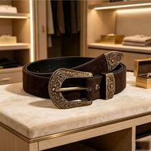 1pc Women's Coffee Color Fashion Vintage Western Style Belt, Suitable For Daily Pants And Dresses - Brown - View 1