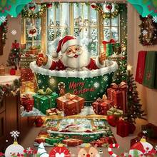 1/4pcs Merry Christmas Winter Shower Curtain Set, Cute Santa Claus, Snowman, Christmas Tree, Snowy Landscape, Snowflake Pattern, Happy New Year Holiday Bathroom Curtain Set, Polyester Fabric, With Hooks, 70.8*70.8 Inches - A - View 7