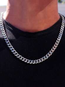 1pc Stainless Steel 6-Sided Polished Chain Necklace, Men's Bold Hip Hop Personalized Thick Chain Necklace - Multi-color - View 7