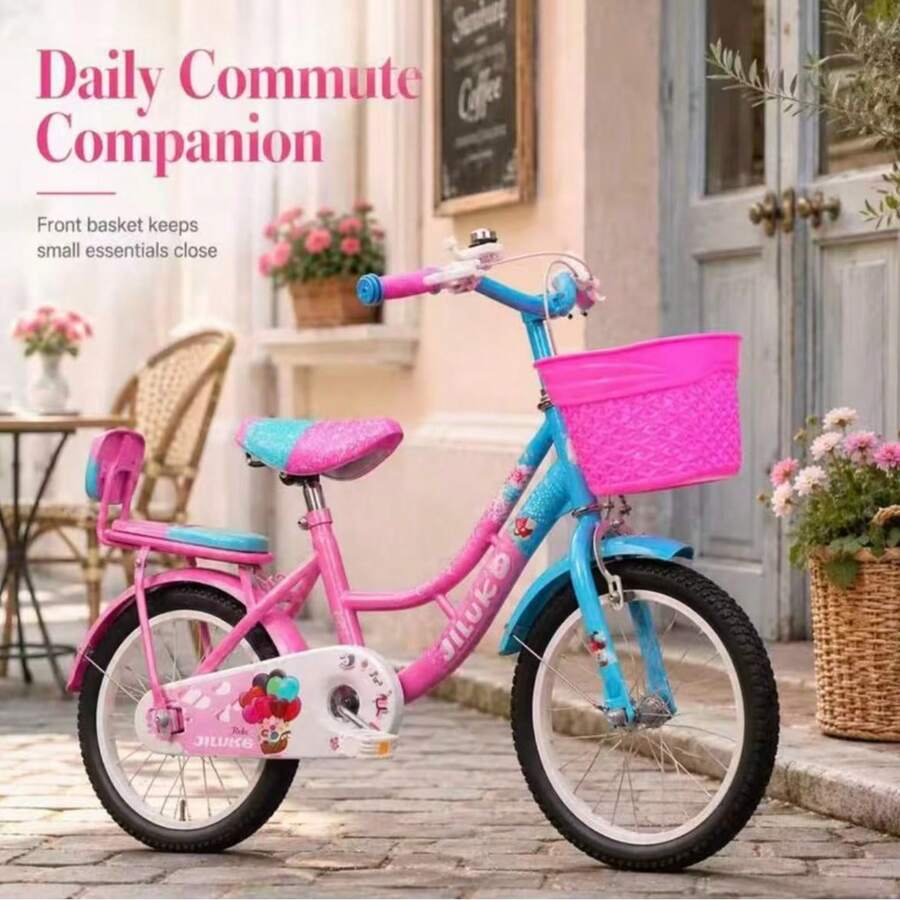 16-Inch Bike With Front Basket And Wheels Side, Recreational Bike, Random Colour - Pink - View 1