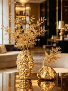 1 Piece Gold Honeycomb Textured Ceramic Vase - 1PC - View 6