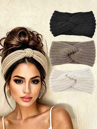 1 pieza Diadema de punto retorcido para otoño/invierno, diadema ancha vintage, diadema para lavado de cara, maquillaje y deportes, accesorio retro simple para fijar el cabello suelto, atuendo diario, esencial para viajes/vacaciones, accesorio de baño, decoración de otoño, también adecuado para la temporada de regreso a clases, escenas de Halloween y Navidad, también se puede usar como regalo de Halloween, regalo de Navidad, relleno de calcetín navideño, regalo para mujeres
