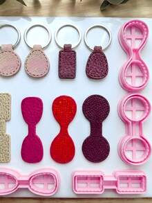 Blank Polymer Clay Keychain Molds, Rectangular & Oval, DIY Handmade Keyring Pendant Jewelry Craft Tools - Pink - View 3