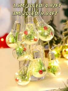 1pc Warm Light Christmas Bulb Shaped LED String Lights, No Plug Required, Cozy And Bright. Suitable For: Home Night Light, Christmas Style Decorative String Lights, LED String Lights, Hanging Lights, Accent Lights, Holiday Lighting, Perfect Holiday Gift For Creating Christmas Indoor Atmosphere (Battery Powered, Batteries Not Included) - Multicolor - View 11