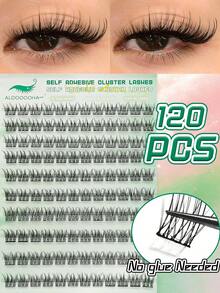 120 Clusters Of Self-Adhesive False Eyelashes, Natural Makeup Effect, Pre-Applied Glue, 10-12mm, DIY Eyelash Extensions, No Glue Required, Suitable For Everyday Use, Eyelash Clusters, Single False Eyelashes, False Eyelashes. - View 1