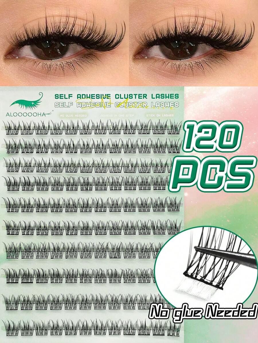 120 Clusters Of Self-Adhesive False Eyelashes, Natural Makeup Effect, Pre-Applied Glue, 10-12mm, DIY Eyelash Extensions, No Glue Required, Suitable For Everyday Use, Eyelash Clusters, Single False Eyelashes, False Eyelashes. - View 1