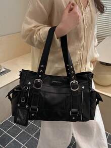 Solid Color Large Capacity Business Style Women's Bag, Simple And Fashionable Versatile PU Material Large Capacity Commuting Bag Crossbody Bag - Black - View 6