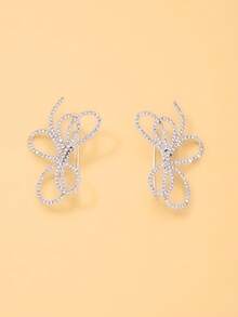 1 đôi bông tai móc tai nơ mới thiết kế độc đáo đính đá rhinestone, phụ kiện tiệc đa năng - Bạc - Xem 2