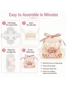 6 Sets European Style Creative Hollow Floral Gift Box Set - "Princess Carriage" Gift Box, With Pink Ribbon. Suitable For Wedding Favors, Bridal Shower, Baby Shower And Birthday Party, Also As A Creative Gift Packaging Option For Christmas. - Multiple Styles - View 9